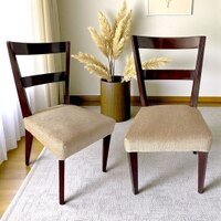 Newport wood Set of 2 Dining Chairs in Beige Mossy Fabric Cushioning with DARK WALNUT FINISH