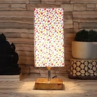 Forster Multicolor cotton table lamp with Square Natural Wood Base