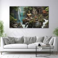 The Castle Decor Lord Buddha Meditation Wall Painting Wooden Framed 27x48 Inch (Style 28)