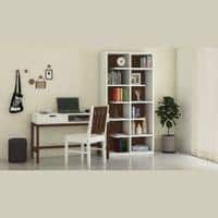 Montana Large Teak Wood Study Set with Desk Chair and Bookshelf in Ivory Coffee Walnut Colour