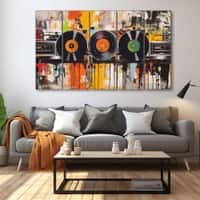 The Castle Decor Music Retro Art Wall Art Set of 5 Wooden Framed Digital Painting 27x48 Inch