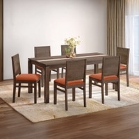Atlas Crest Storage Solid Wood 6 Seater Dining Table With 6 Atlas Dining Chairs (Finish : Danish Walnut, Chair Colour : Burnt Orange)