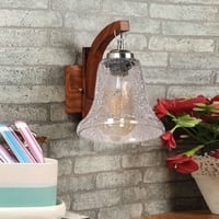 Devansh Solid Wood Electric Wall Light in Brown Colour with Transparent Shade Count of 1 Light