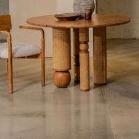 Andaman Solid Wood Four Seater Round Dining Table Set in Off White Colour