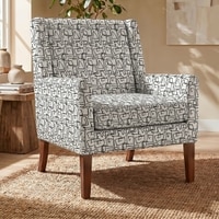 Leston Printed Canvas Geometry Fabric Lounge Chair in White Colour