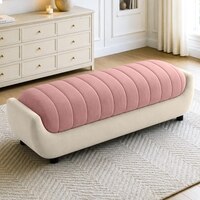 Marko Velvet 2 Seater 4 Feet Ottoman Bench in Peach & Cream Color