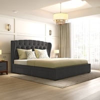 Holmebrook Engineered Wood King Size Drawer Storage Upholstered Bed In Finish With Charcoal Grey Colour