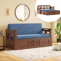 Bram 3 Seater Pull Out Sofa cum Bed In Honey Finish with Baltic Blue Colour