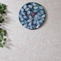 Penland Black Blue Colour Engineered Wood Wall Clock with handpainted leaves bFashions