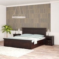 Madhvi Solid Wood Size Bed In Box Storage Bed In Provincial Walnut Finish