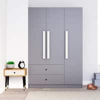 Hexa Red Wooden 3 Door Wardrobe with 2 Drawers and Hanging Space in Slate Grey Colour