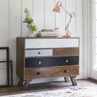 Ran Solid Wood 5 Drawer Chest in Mango Natural & Multicolour