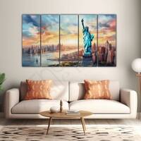 The Castle Decor Statue Of Liberty Wall Painting Wooden Framed Digital Painting 27x48 Inch