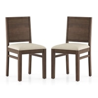 Atlas Dining Chair Set 2 In Danish Walnut Finish With Wheat Brown Colour Fabric