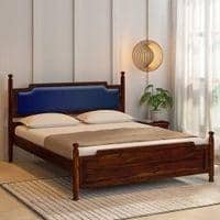 Domino Solid Wood Queen Size Non Storage Bed In Provincial Teak Finish