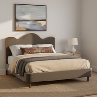 Solara Wave Luxe Queen Size Bed in velvet With Oak wood Frame & Hydraulic Storage