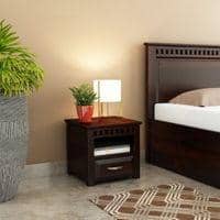 Prashiv Solid Wood Bedside Table in Walnut Finish