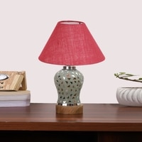 Devansh Conical Pink Jute Shade Lamp With Wood & Mosaic Glass Base For Decoration/Office/Home/Gifting/Study For Decoration/Office/Home/Gifting/Study -(10X10X14.5) Inches -A