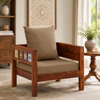 Rangrez Solid Wood 1 Seater Sofa in Honey Oak Finish in Brown Colour
