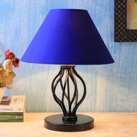 Marillyn Blue Fabric Shade Table Lamp with Black Iron Base