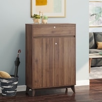 Webster 15 Pair Shoe Rack With Drawer in Classic Walnut Finish