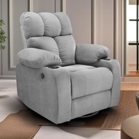 Helios Fabric One Seater Motorised Recliner with Rocking Revolving & Cup Holder in Grey Colour