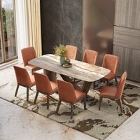 Paloma Engineered Wood 8 Seater Dining Table With Anderson Dining Chairs in Tan Leatherette Colour