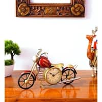 Desert Art Metal Handpainted Red Bike Table Clock Showpiece