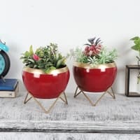 Apple Shape Metal Planter Set Of 2 In Red And Gold Colour