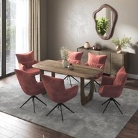 Aero Solid Wood 6 Seater Dining Table With 6  Beck Dining Chairs (Finish : Danish Walnut, Chair Colour : Wine)