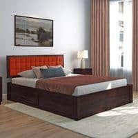 Florence Solid Wood King Size Hydraulic Storage Bed In Mahogany Finish