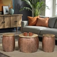 Royal Ottoman Metal Coffee Table with 2 Stools in Copper Finish Set of 3