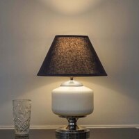 RAMZI Chrome Finish Metal And Frosted White Glass Table Lamp With Black Cotton Shade