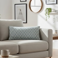 Geometric Knit Cotton Cushion Cover  Alice Blue Natural 12X20  Inches