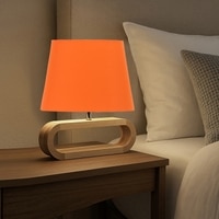 Devansh Orange Cotton Table Lamp With  Wood Natural Base -5