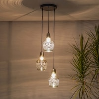 Alita 3-Light Smoke Lustere Glass And Black Metal Cluster Pendant