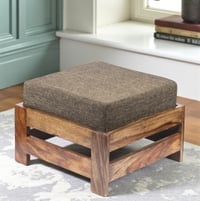 Amber Sheesham Wood Foot Stool in Teak Finish with Jute Brown Cushion