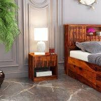 Wave Solid Wood  Bedside Table in Honey Finish