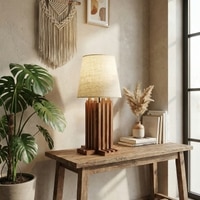 Palisade Brown Wooden Table Lamp with White Fabric Lampshade