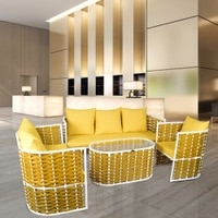 Rouen 3+2+1 Seater Wicker Sofa Set in Dual Tone White and Beige Colour