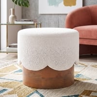 Jules Pouffee In Amber Walnut Finish with White Boucle Colour