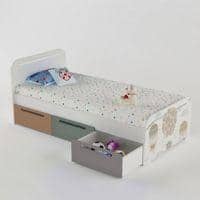 Cloud Tails Engineered Wood Drawer Storage Bed in Light Grey Colour