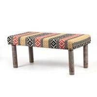 Camilla Solid Wood 2 Seater Bench In Stripe Multi Colour Jackard Fabric