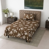 Vera Coffee Floral 290 TC Cotton Flat Single Size Bedsheet with 1 Pillow Cover – Threads