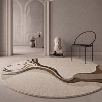 Handmade Round Wool Rug Modern Abstract Wave Brown Beige 8 Feet Carpet