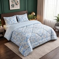 Blue Floral 4 Pcs Comforter set with Queen size bedsheet + 2 Pillow covers