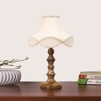 Devansh Off-White Cotton Vintage  Lamp With Wood Base (12X12X18)