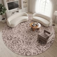 Neulooms Handloom Knotted Reversible Flatweave Round Rug Chocolate Brown or Ivory 7ft