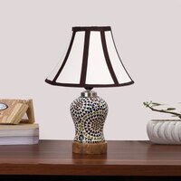 Devansh Multi Cotton Shade Lamp With Wood & Mosaic Glass Base For Decoration/Office/Home/Gifting/Study For Decoration/Office/Home/Gifting/Study
