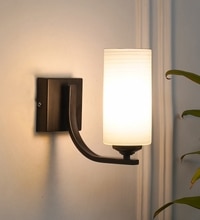 Andretti Single Light Bathroom Wall Fitting In Black Finish With Frosted White Glass